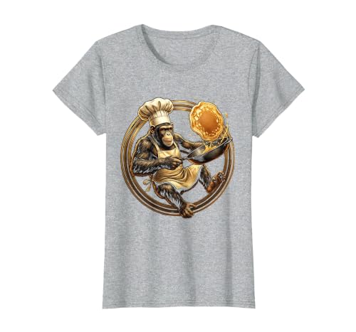 Mademark Funny Monkey Chef Flipping Pancakes Graphic Tee T-Shirt - Women - size chart