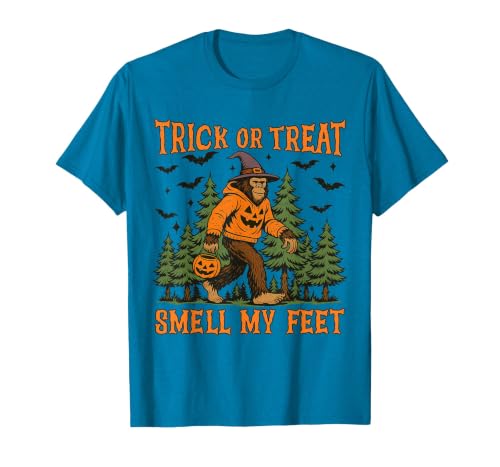 Bigfoot Halloween Costume Party Outfits Trick Or Treat Smell My Feet Bigfoot Halloween Sasquatch T-Shirt - size chart