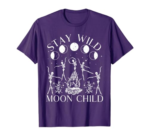 Funny Stay Wild Moon Child Tee Shirt Stay Wild Moon Child Funny Skeleton Dancing Halloween T-Shirt - size chart