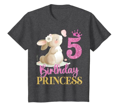 Kids 5th Birthday Rabbit Princess Girl Bunny 5 Years Old T-Shirt — design detail
