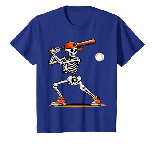 Funny Halloween Skeleton Sports Boys Costume Baseball Skeleton Spooky Boys Halloween Baseball Player T-Shirt - size chart