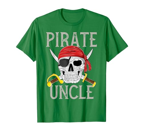 Pirate Family Apparel Pirate Uncle Jolly Roger Flag Skull Family Pirates T-Shirt - size chart