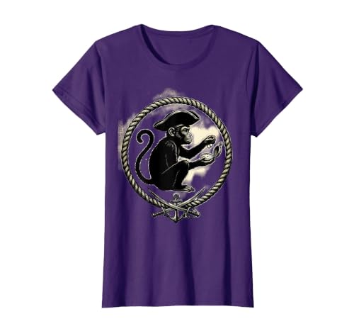 Mademark Pirate Monkey with Stolen Pocket Watch Design T-Shirt - Women - size chart