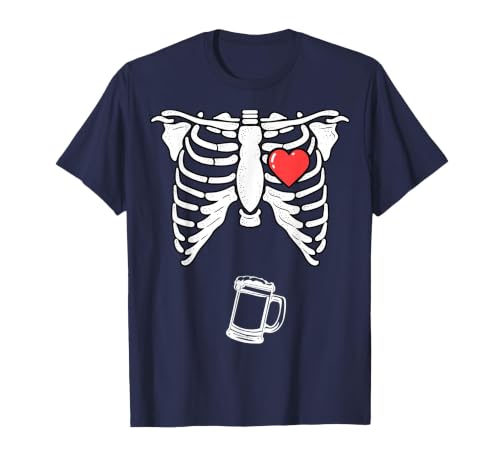 Funny Halloween Shirts Lazy Costume Party Skeleton Pregnancy Beer Shirt Xray Halloween Soon to Be Dad T-Shirt - size chart