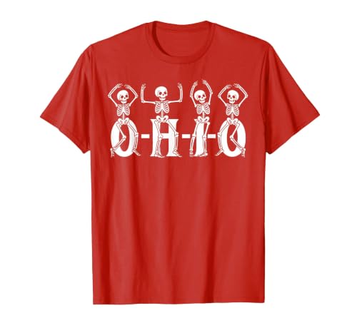 Funny O-H-I-O State Skeleton Halloween Funny O-H-I-O State Skeleton Ohio Halloween Vintage Vibe Fun T-Shirt - size chart