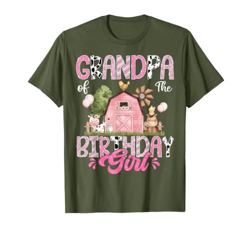 Famer Pink Cow Birthday Matching Tees Grandpa of The Birthday Girl 1St Birthday Pink Cow Farm T-Shirt - size chart
