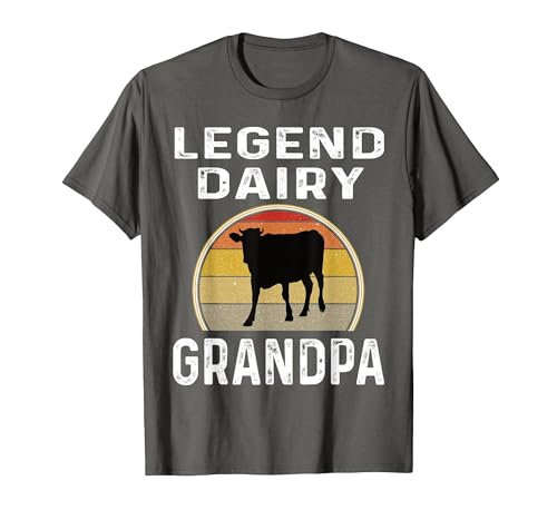 Funny Dairy Farmer Gifts Legend Dairy Grandpa Retro Sunset Cow Farming Funny Cattle T-Shirt - size chart