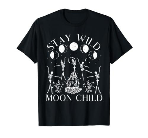 Funny Stay Wild Moon Child Tee Shirt Stay Wild Moon Child Funny Skeleton Dancing Halloween T-Shirt - size chart