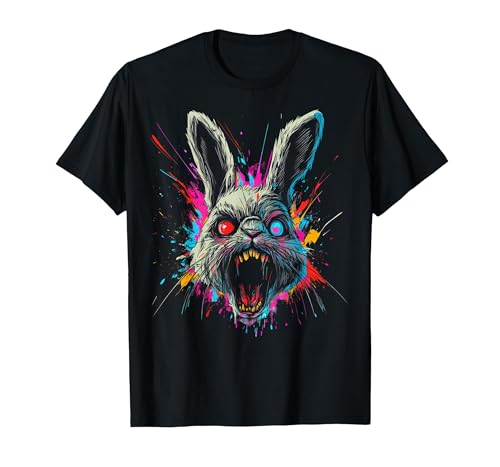 Scary Rabbit Halloween Horror Easter Day Bunny Face Tie Dye T-Shirt — design detail