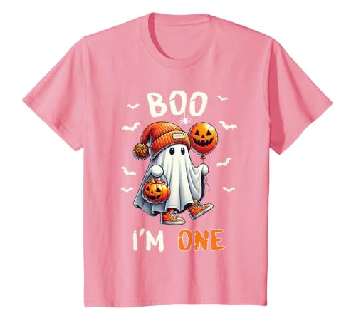 Halloween Boo I'm First 1st Birthday Boy Boo I'm One Ghost 1st Birthday Halloween Boy Kids Groovy T-Shirt - size chart