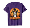 Boston Terrier Bostie Dog Halloween Designs Boston Terrier Bostie Dog Breed Pet Halloween Pumpkins T-Shirt - size chart