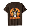 Boston Terrier Bostie Dog Halloween Designs Boston Terrier Bostie Dog Breed Pet Halloween Pumpkins T-Shirt - size chart