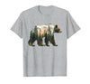 Bear Designs. Bear Forest Mountains Trees Nature Sunset Outdoor Graphic T-Shirt - size chart