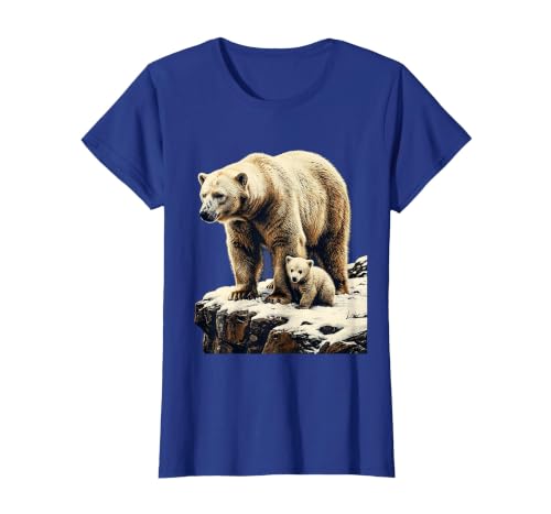 Mademark Mama Polar Bear and Cub Snowy Cliff Illustration T-Shirt - size chart