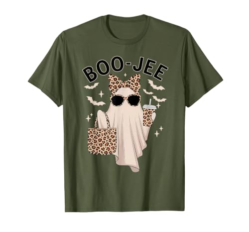 Halloween Boo-Jee Leopard Ghost Coquette Bow Coquette Leopard Ghost Coffee Boo-JEE Halloween Boujee Ghost T-Shirt - size