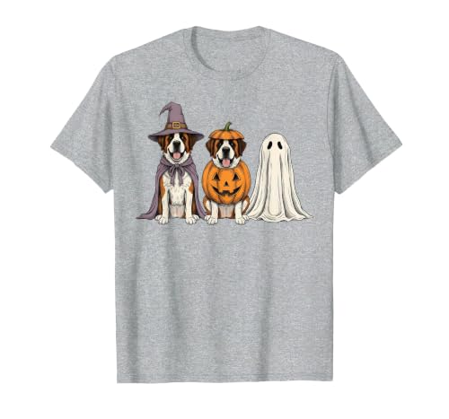 Funny Retro St. Bernard mom Halloween Witch Spooky Ghost Saint Bernard Pumpkin Halloween Dog Lover T-Shirt - size chart