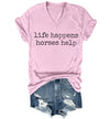 Nusyouc Life Happens Horses Help Equestrian T-Shirt Vintage Horse Lover T Shirt Tops - size chart