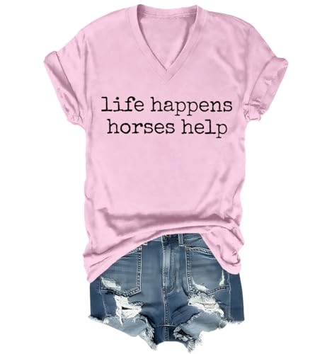 Nusyouc Life Happens Horses Help Equestrian T-Shirt Vintage Horse Lover T Shirt Tops - size chart