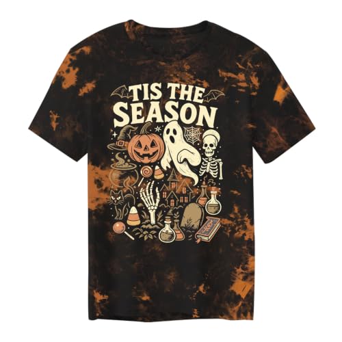 CAZYCHILD Halloween Shirts for Men Funny Halloween Pumpkin Shirt Dancing Skeleton Tee - size chart