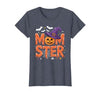 Mom-ster Halloween Funny Witch Hat Pumpkin Mom Momster Mom Mommy Matching Family Halloween Costume Women T-Shirt - size chart