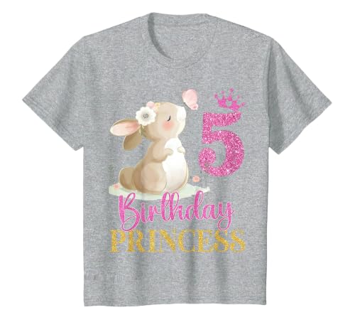 Kids 5th Birthday Rabbit Princess Girl Bunny 5 Years Old T-Shirt — design detail