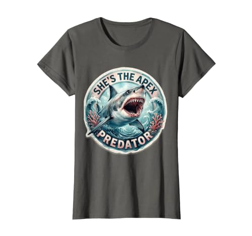 Mademark She's the Apex Predator Shark Design T-Shirt - Cranberry Red