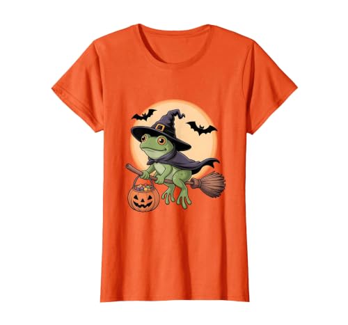 Frog Lover Halloween Party Wear Frog Witch Hat Pumpkin Halloween Costume Men Women Kids T-Shirt - size chart