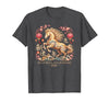 Chinese New Year 1990 Birthday Fortune Prosper Red Festive 2026 Horse Lady Crazy Wild Soul Calm Heart Lunar T-Shirt - size chart