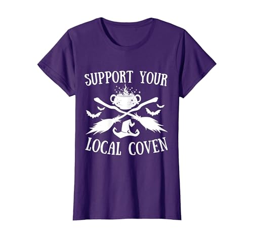Support Your Local Coven Halloween tee Support Your Local Coven Halloween Coven Witch T-Shirt - size chart