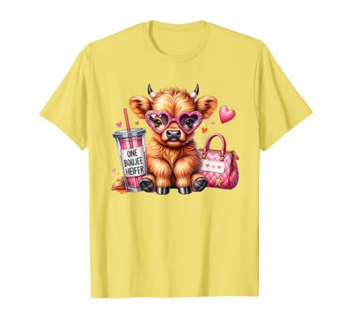 Highland Cow Land of NYC One Boujee Heifer Highland Cow Bougie Pink Tumbler Handbag T-Shirt - size chart