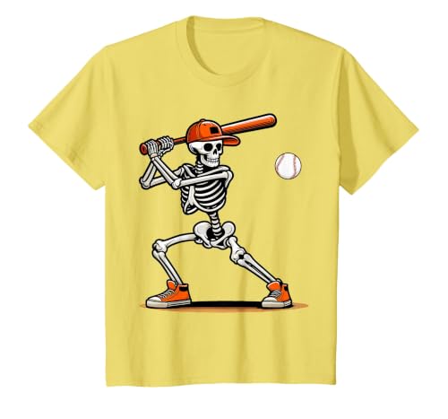 Funny Halloween Skeleton Sports Boys Costume Baseball Skeleton Spooky Boys Halloween Baseball Player T-Shirt - size chart