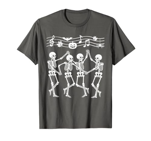 Dancing Skeletons Halloween Party Music Shirts Spooky Skeletons Symphony Halloween Dance Music Men Women T-Shirt - size chart