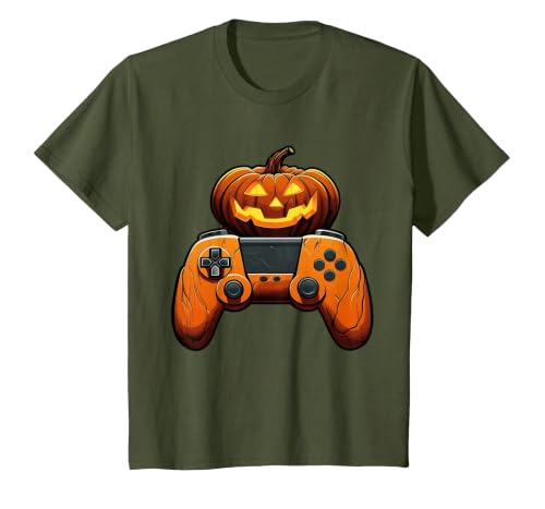 Spooky Halloween Gamers 2023 Halloween Skeleton Zombie Gaming Controllers Mummy Boys Kids T-Shirt - size chart