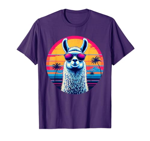 Llama Alpaca Vintage Art Co. Llama Alpaca Retro 80s Style T-Shirt - size chart