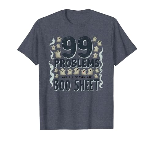 Mademark Ghost & Spirits - Ghost (99 Problems All) T-Shirt - size chart