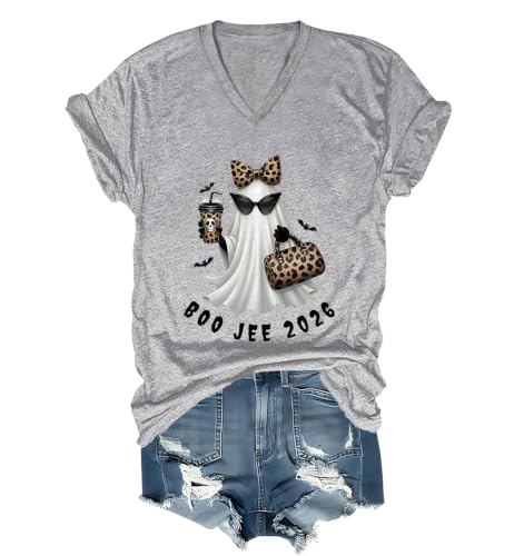 WQFQW Boo JEE 2026 Ghost Funny Halloween Leopard Print Ghost Shirt for Women - size chart