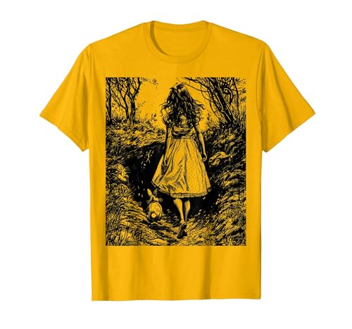 Alice in Wonderland - Down the Rabbit Hole Fantasy Vintage T-Shirt — design detail
