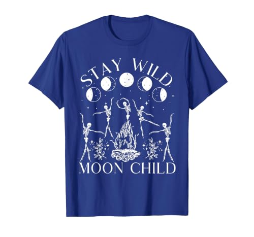 Funny Stay Wild Moon Child Tee Shirt Stay Wild Moon Child Funny Skeleton Dancing Halloween T-Shirt - size chart