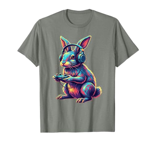 Rabbit Gaming Animal Video Games Funny Rabbit T-Shirt — design detail