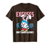 Excuses Don't Burn Calories Rabbit Fitness Gym Bunny T-Shirt — design detail