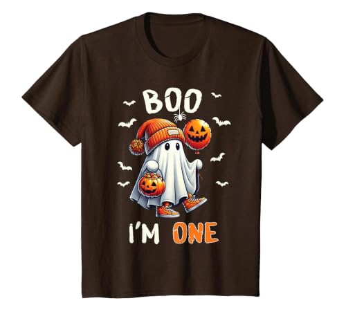 Halloween Boo I'm First 1st Birthday Boy Boo I'm One Ghost 1st Birthday Halloween Boy Kids Groovy T-Shirt - size chart