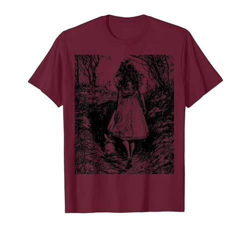 Alice in Wonderland - Down the Rabbit Hole Fantasy Vintage T-Shirt — design detail