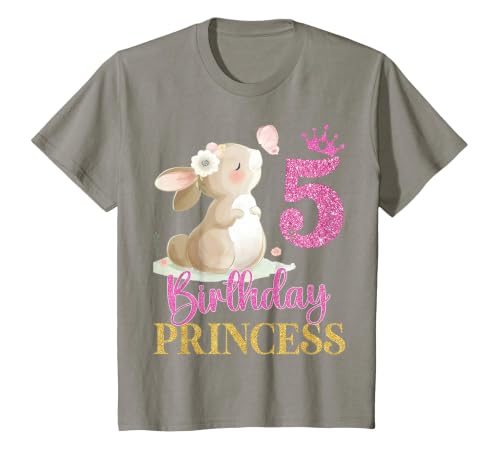 Kids 5th Birthday Rabbit Princess Girl Bunny 5 Years Old T-Shirt — design detail