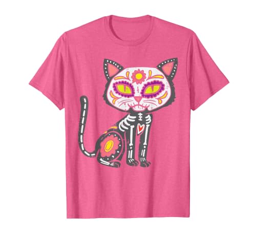 Halloween Cat Shirts For Women Men Kids Owner Sugar Skull Cat Dia De Muertos Day of Dead Halloween Mexican T-Shirt - size