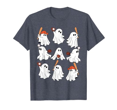 Boo Ghost Halloween Baseball Happy Halloween Baseball Lover T-Shirt - size chart
