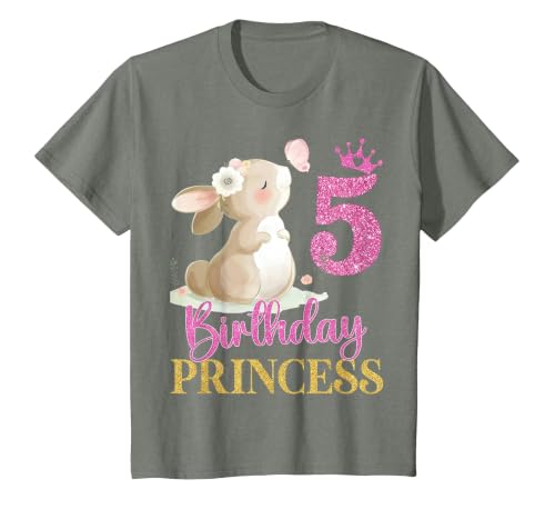 Kids 5th Birthday Rabbit Princess Girl Bunny 5 Years Old T-Shirt — design detail