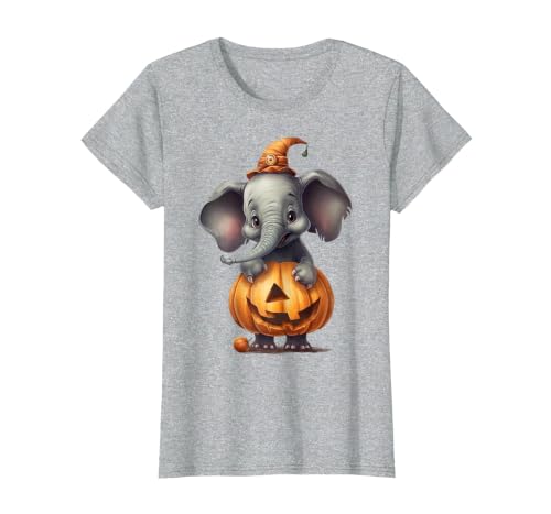 Cute Elephant Wearing A Pumpkin Halloween Cloths Cute Elephant Wearing A Pumpkin Halloween Funny Elephant T-Shirt - size