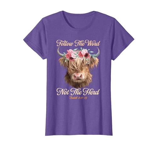 Christian Western Highland Cow Lovers Tees Follow The Word Not The Herd Christian Western Highland Cow T-Shirt - size chart
