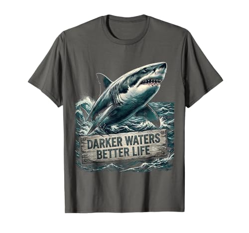 Mademark Darker Waters Better Life Shark Design T-Shirt - size chart