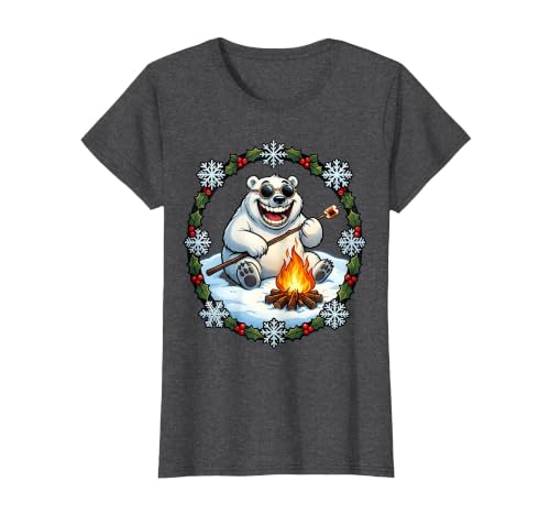 Mademark Polar Bear Sunglasses Roasting Marshmallow Christmas T-Shirt - size chart